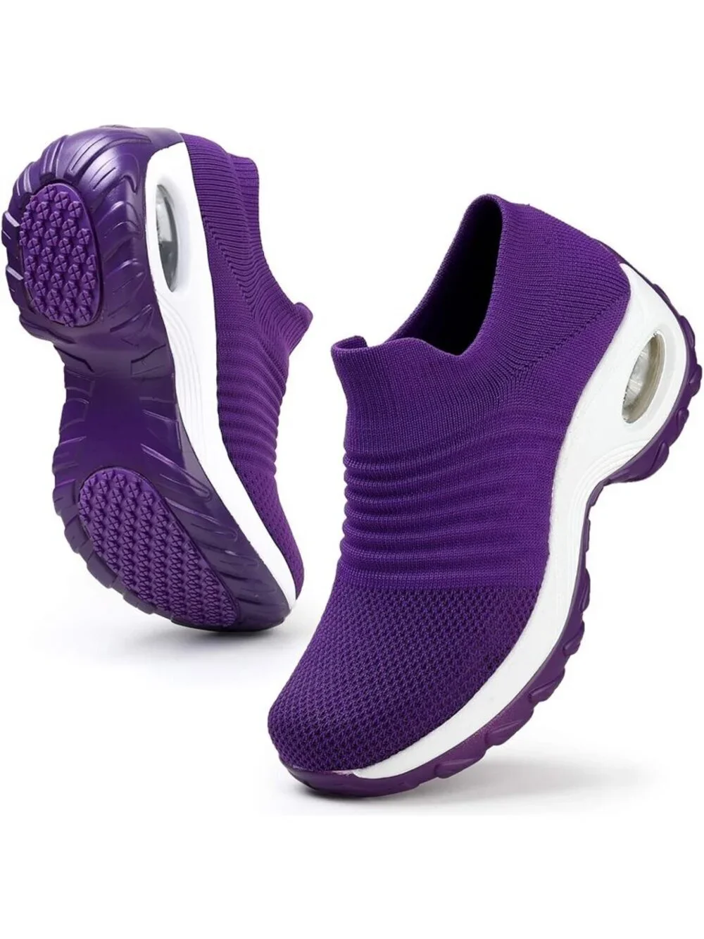 Women's Purple Walking Arch Support Non Slip Breathable Knit Upper Sneaker Shoes